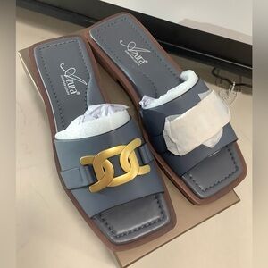 Azura Sayyida Slide Sandals/Square Toe/ Gold Hardware/ new in box